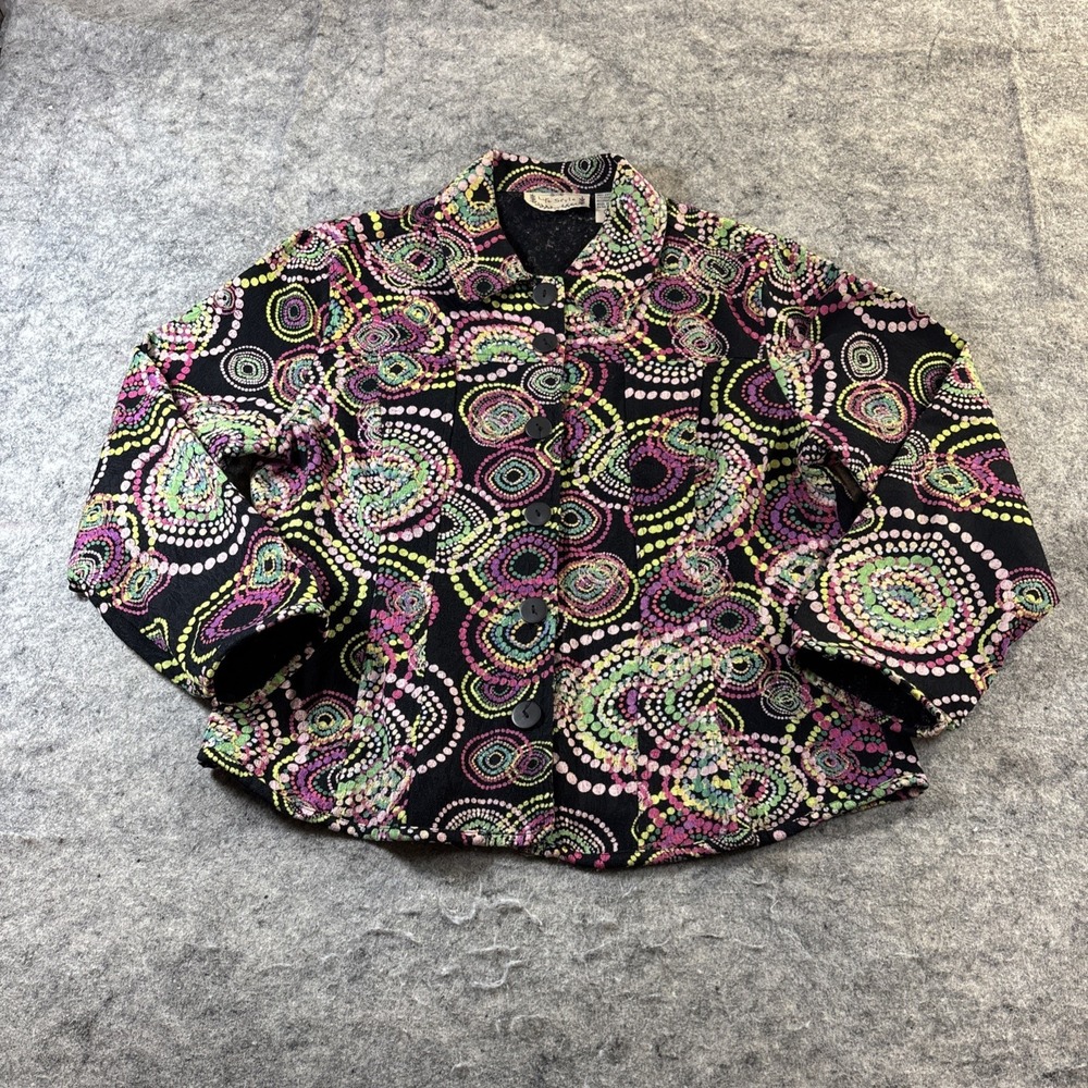 VTG Lifestyle Geometric Jacket Women's Large Boho Applique Artsy Cottage